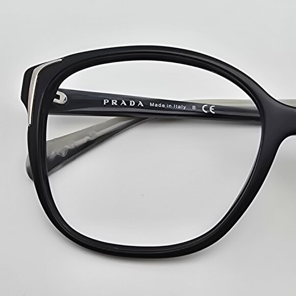 Prada SPR 01O 307-5S0 Black Grey Stripe Cat Eye Sunglasses Frame Italy 55-17-140 - Picture 14 of 14
